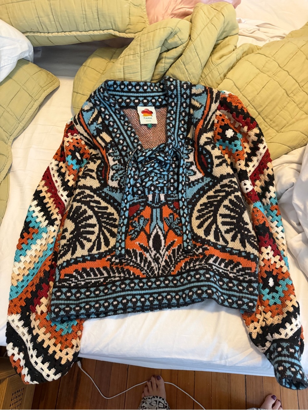 FARM Rio Multicolor V-Neck Patterned Knit Sweater - Picture 3 of 3